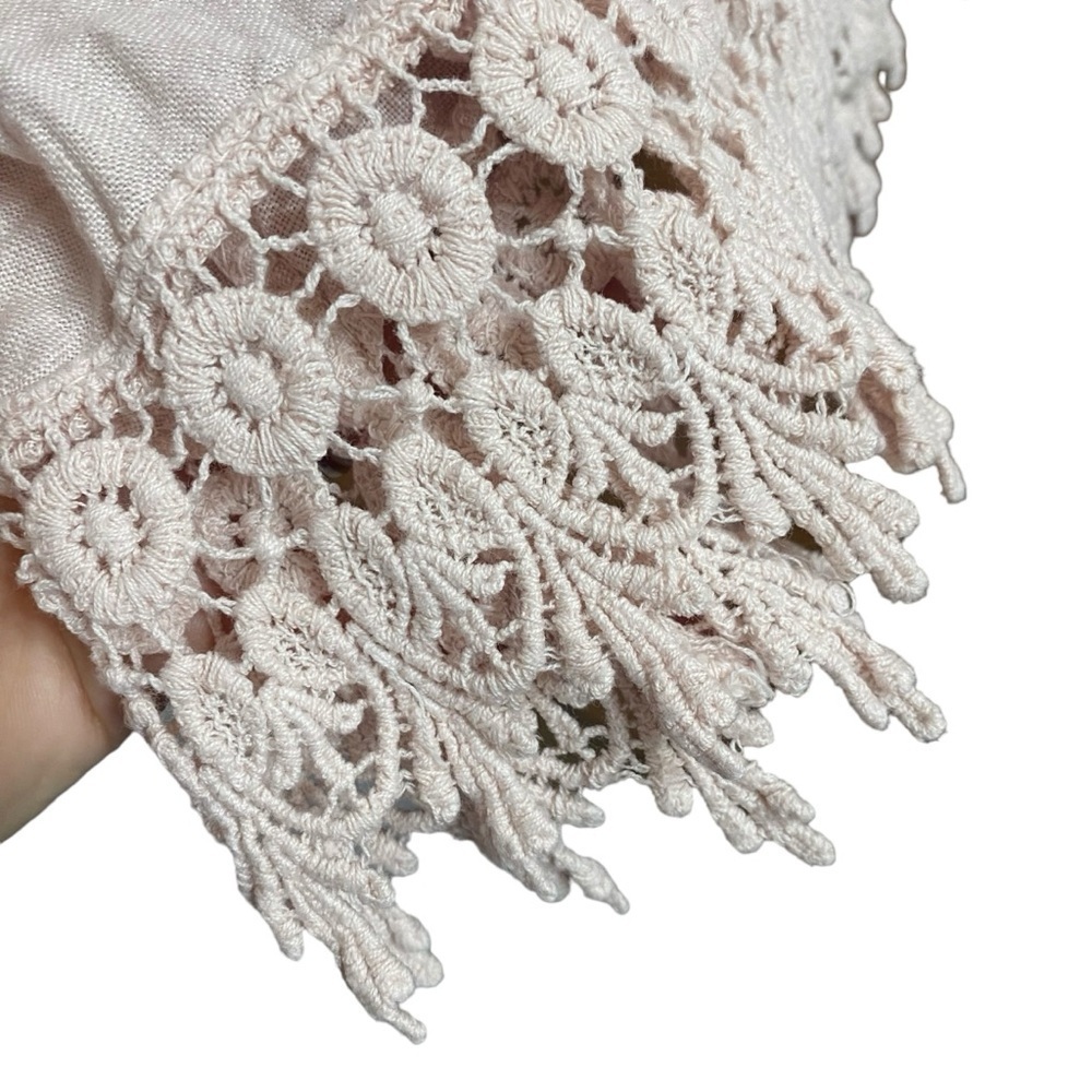 Terzo Millennio Cream Lagenlook Linen Crochet Hem Short Sleeve Blouse Top Size M - Picture 4 of 7